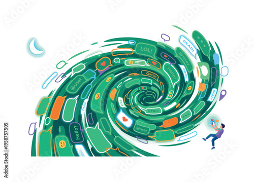 Man pulled into a swirling vortex of social media messages and notifications