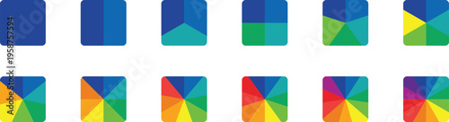 Color wheel vector. Set of different color square. Color theory wheel for learning hue, tint, and shade combinations.