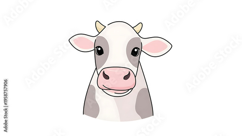Smiling cow head with pink nose isolated on a transparent background