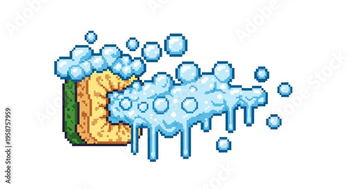 Pixel Art Sponge With Bubbles and Suds.
