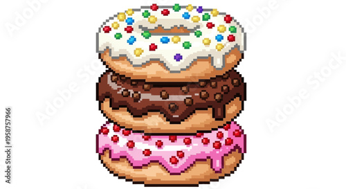 Stack of Three Delicious Pixel Art Donuts.