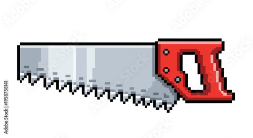Pixel Art Hand Saw Tool Illustration.