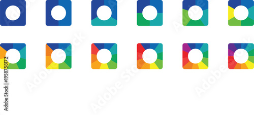 Color wheel vector. Set of different color square. Color theory wheel for learning hue, tint, and shade combinations.