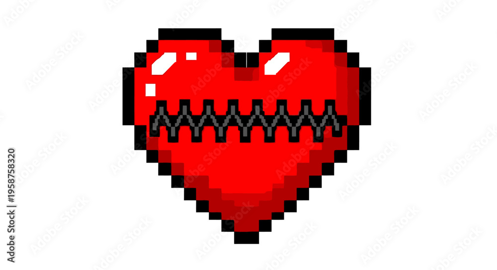 Fototapeta premium Pixelated Red Heart with Zipper Closure.