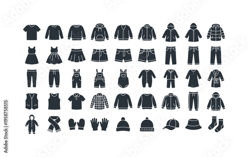 Collection of children's clothing icons in a seamless pattern