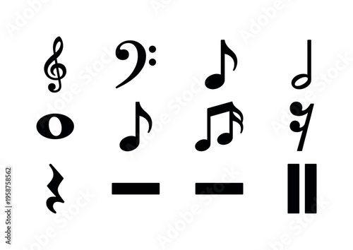 Collection of musical notation symbols on a white background