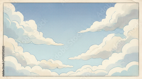 Vintage Digital Pixel Art Illustration of Cloudy Sky and Airplane