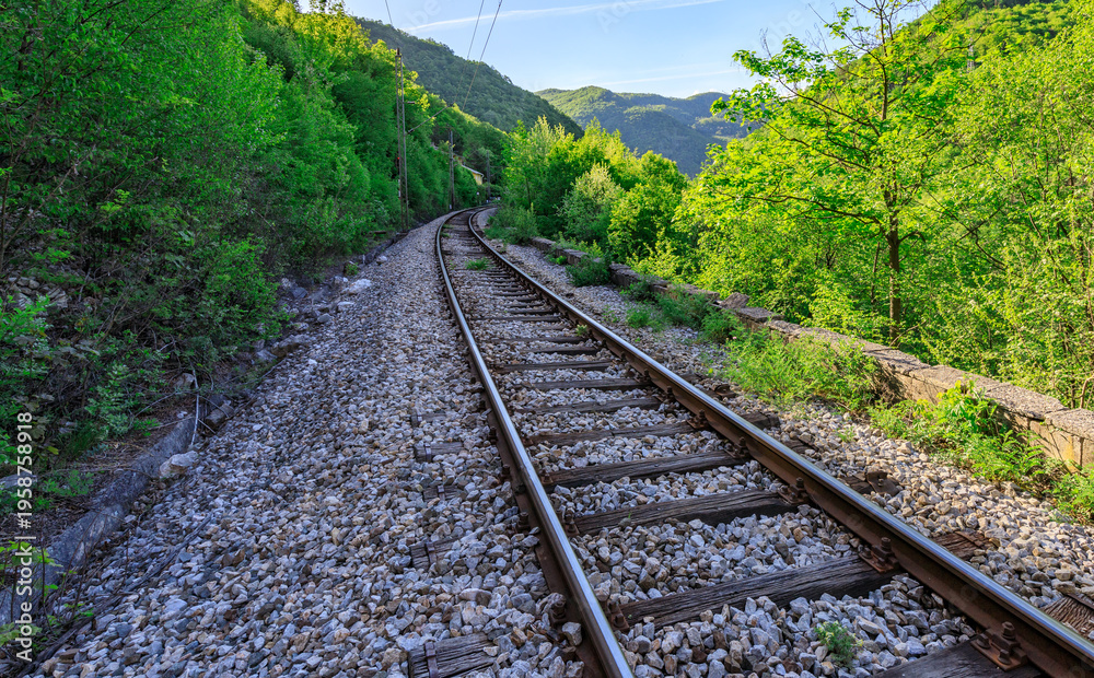 Obraz premium Train track with a mountain in the background
