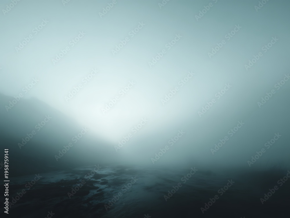 Fototapeta premium Mysterious mystical fog over mountain river, spooky background
