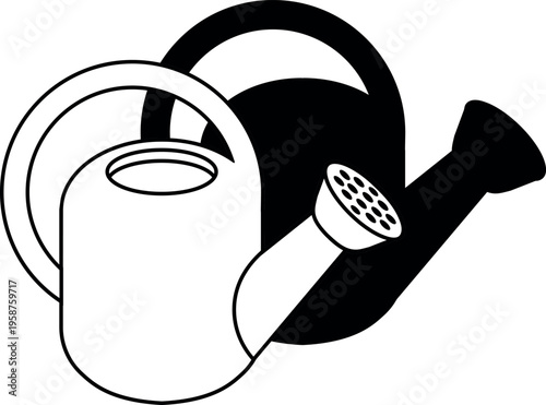 Watering can icons and silhouettes for gardening and plant care