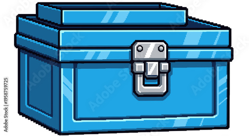 Cartoon Blue Toolbox with Metal Latch.