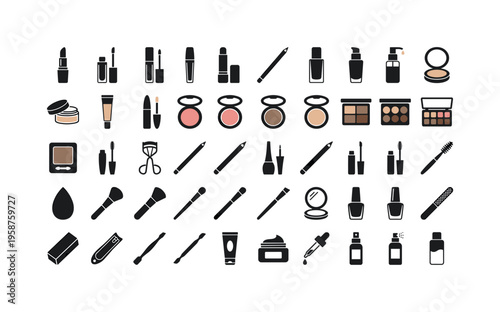 Collection of cosmetic product icons for beauty and makeup routines