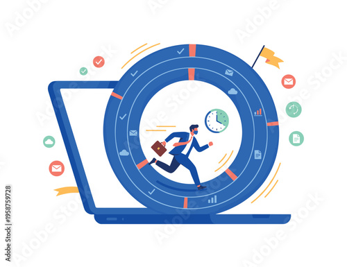 Businessman running on a circular track representing workflow and deadlines