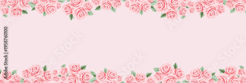 Soft Blush Pink Rose Floral Frame Banner on Pastel Background, Delicate Romantic Botanical Border with Wide Copy Space for Bridal Invitations Packaging Design and Elegant Brand Templates