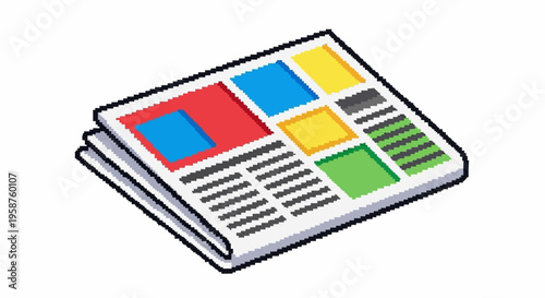 Colorful Newspaper Folded With Blocks of Color and Text.