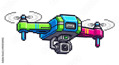 Colorful Pixel Art Drone with Camera.