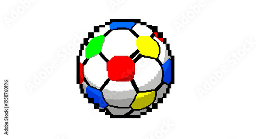 Colorful Pixelated Soccer Ball Illustration.