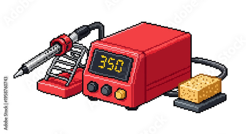 Digital Soldering Station With Iron And Sponge.