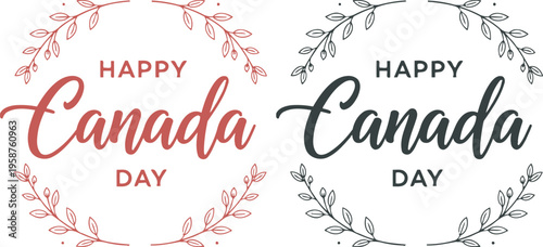 Vibrant happy canada day greeting cards with floral wreaths celebrating canadian national holiday