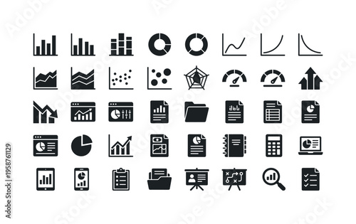 Collection of diverse business and data analysis icons for presentations and reports