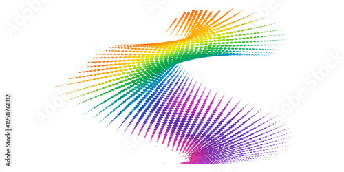 Abstract rainbow background featuring a colorful vector design with bright digital waves and curved line patterns for a decorative art wallpaper template