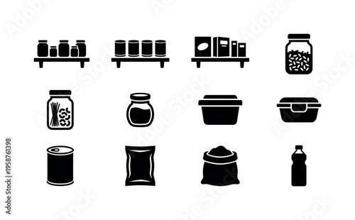 Collection of pantry staples and storage containers in a clean icon set