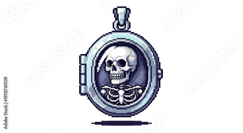 Gothic Locket Featuring a Detailed Skeleton Portrait.