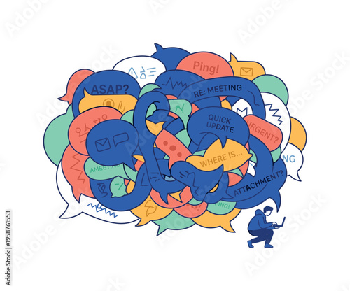 Overwhelmed by a chaotic cloud of digital communication and notifications