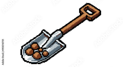 Illustration of a shovel with dirt in its blade.