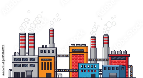 Industrial Factory Buildings with Smoking Chimneys.