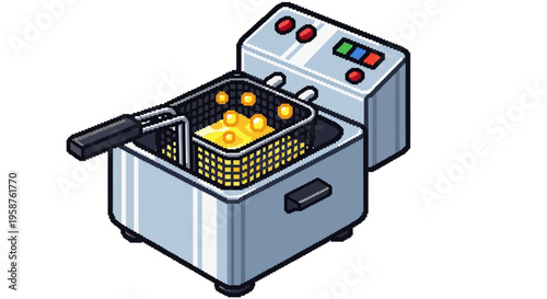 Isometric Deep Fryer Cooking Delicious Food.