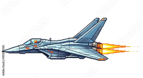 Modern Fighter Jet in Flight with Exhaust Flames.