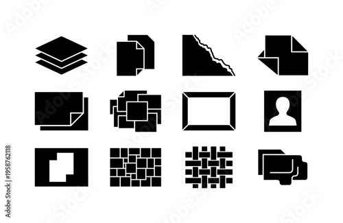 Collection of graphic icons representing paper layering and arrangement techniques
