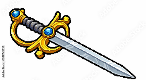 Ornate Golden Hilt Sword with Blue Gemstones.