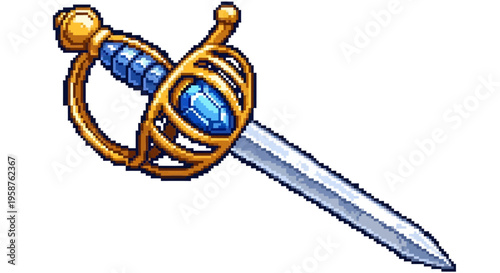Ornate Golden Rapier Sword with Blue Gemstone Hilt.