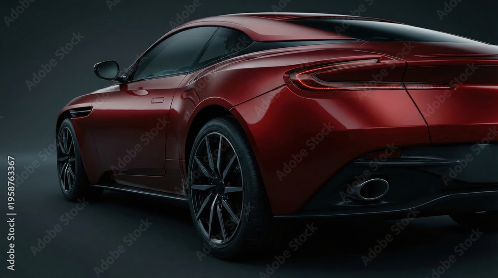 Naklejka premium Luxury red coupe rear quarter detail. Sleek automotive design evoking speed and elegance.