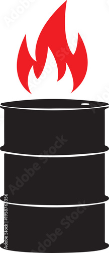 Oil Crisis and Energy Shortage Vector Concept: Minimalist Black Oil Barrel with Red Flame Illustrating Rising Fuel Prices, Global Inflation, Fossil Fuel Industry, and Economic Recession Impact