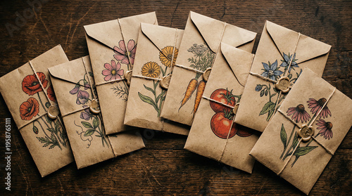 Organized Seed Envelopes in Wooden Catalog Filing Box