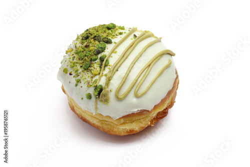 Pistachio flavor glazed donut isolated on white background
