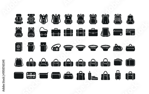 Collection of diverse travel and everyday bags, backpacks, and accessories