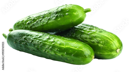 Fresh green cucumber, healthy vegetable for salads and cooking isolated on white background