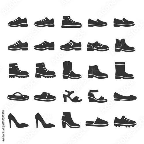 Diverse collection of shoe silhouettes featuring various styles and designs for all occasions.