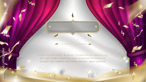 Luxury Thai traditional pattern on hanging silk curtain background with elegant drapery