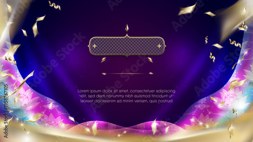 Luxury Thai traditional pattern on hanging silk curtain background with elegant drapery