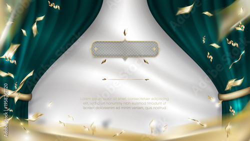 Luxury Thai traditional pattern on hanging silk curtain background with elegant drapery