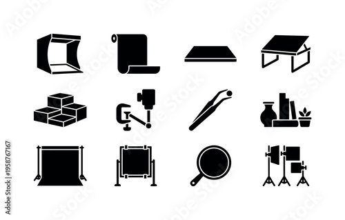 Essential icons for product photography and studio equipment