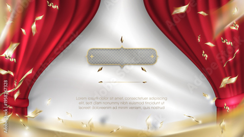 Luxury Thai traditional pattern on hanging silk curtain background with elegant drapery