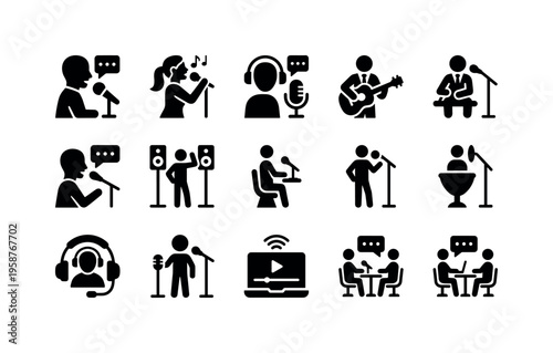 Collection of icons representing various audio and performance activities
