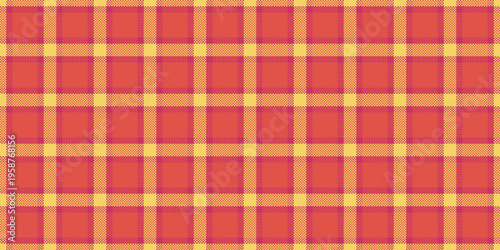 Rustic background vector check, japanese seamless pattern texture. Slim tartan textile fabric plaid in red and yellow colors.