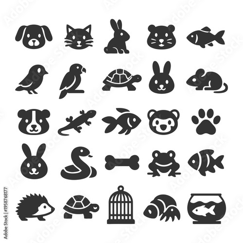 Variety of animal silhouettes including pets and wildlife icons.